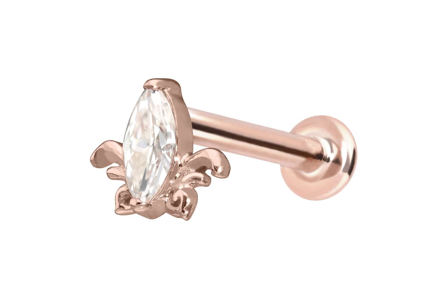 14 Karat Gold Labret Piercing mit Innengewinde MOISSANIT-LOTUSBLÜTE